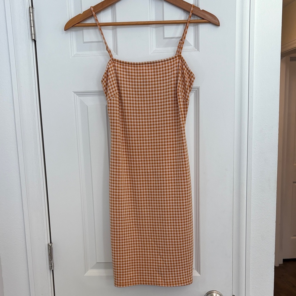 Bear Dance Gingham Spaghetti Strap Midi Dress